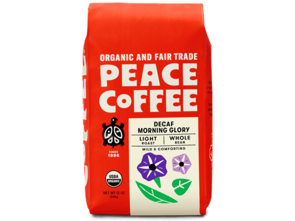 a bag of light roast decaf coffee